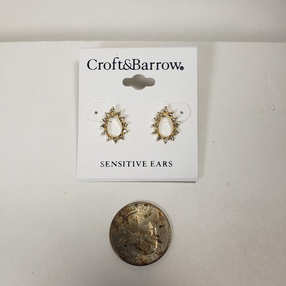 CROFT & BARROW, Polished Gold-tone  hoop Clear Crystals  Stud Earrings - Picture 5 of 7